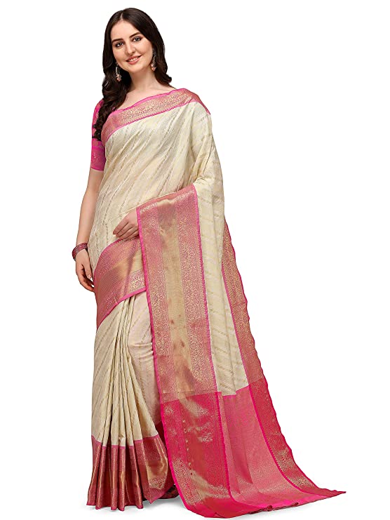 Shiv Textiles Women Banarasi Silk Saree with Un-Stitched Blouse Piece Heavy Pallu Sari For Home Festivals