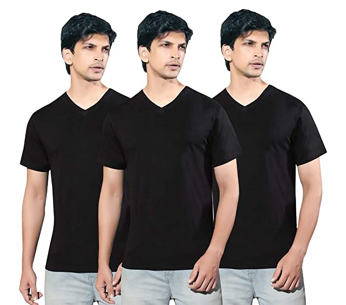 YAZHI Men’s V Neck Plain Cotton t Shirts | Combo Tshirts for Men(Pack of 3)