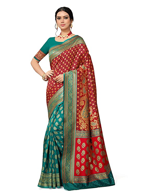 Mumaku Women's Rapier Jacquard Woven Self Design Banarasi Silk Saree With Unstich Blouse Piece