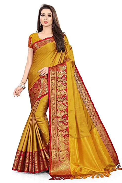 AMAR CREATION Women's Banarasi Silk Saree With Un-stitched Blouse