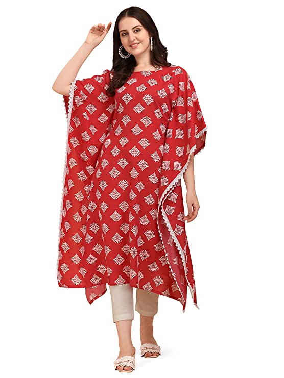 NAINVISH Women/Girl's Pure Cotton Paisley Printed Kaftan Kurti with Pant (SD213-215_KB)